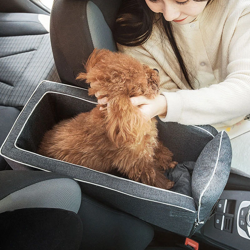 Car Seat for Small Dog Center Console Booster Pet with Protection Belts Cushion Nest