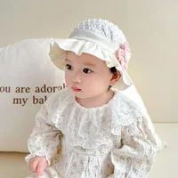 Lace Ruffle Baby Bucket Flower Princess Girl Sunscreen Fisherman Cap Summer Thin Cotton Newborn UV Protection Sun Hat 3-18M 모자 2