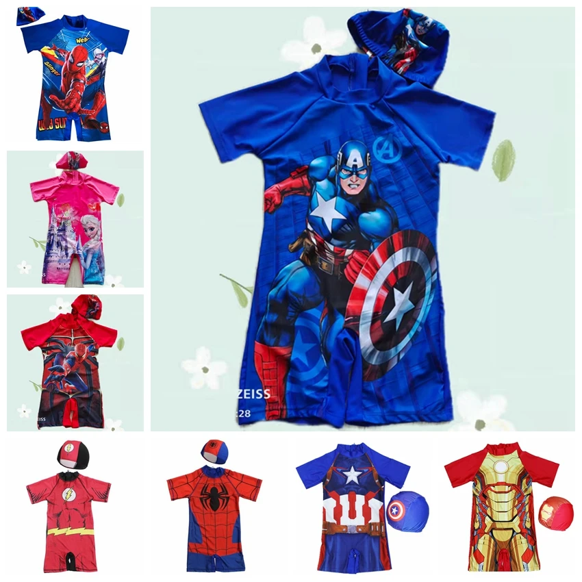 Traje de baño de una pieza para bebé, conjunto de 2 piezas de dibujos  animados de Spiderman, Capitán América, Elsa, ropa de playa| | - AliExpress