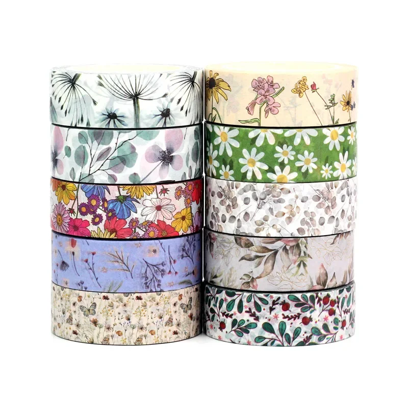 Ensemble de rubans Washi Cinta en papier japonais, feuilles de fleurs décoratives, ruban de masquage pour scrapbooking, journal mignon, Kawaii Papelaria, 1 m x 10m, nouveau