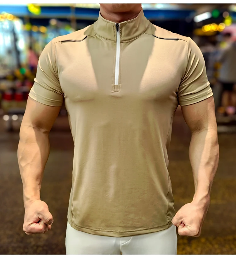 Men Running Short Sleeve T-shirt Outdoor Fitness Muscle Fit Shirt for Male Gym Jogging Sports Tops Tennis Elastic Breathable Tee