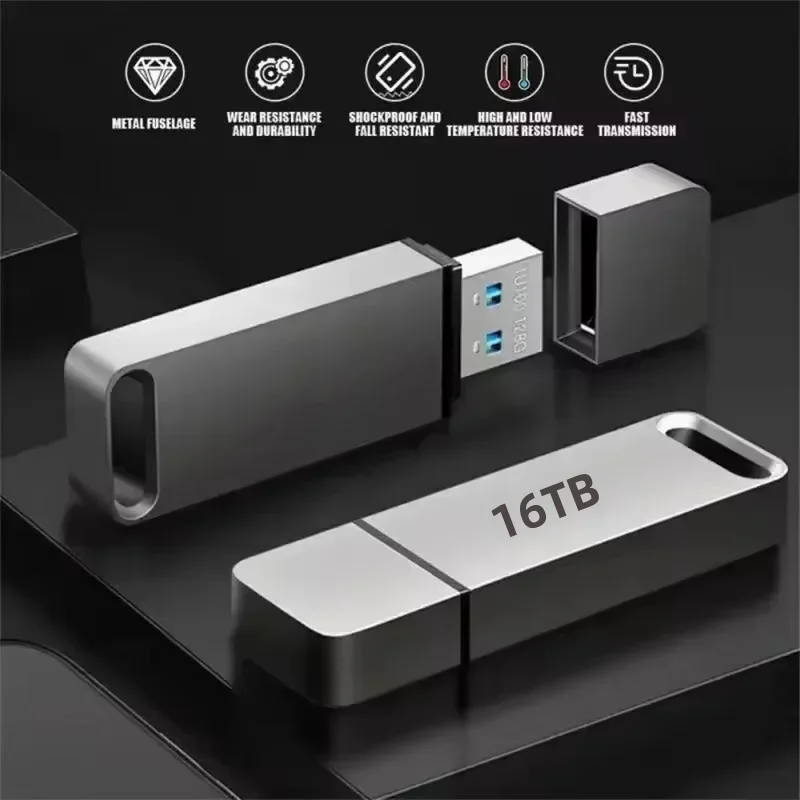 Flash Drive 16TB USB3.2 High Speed Transfer Type C Metal SSD Portable Mini Memory Waterproof