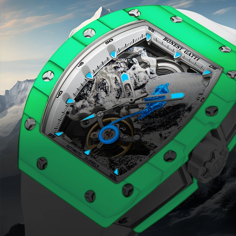 Bonest Gatti-男性用自動巻き時計,機械式トノー腕時計,カーボン