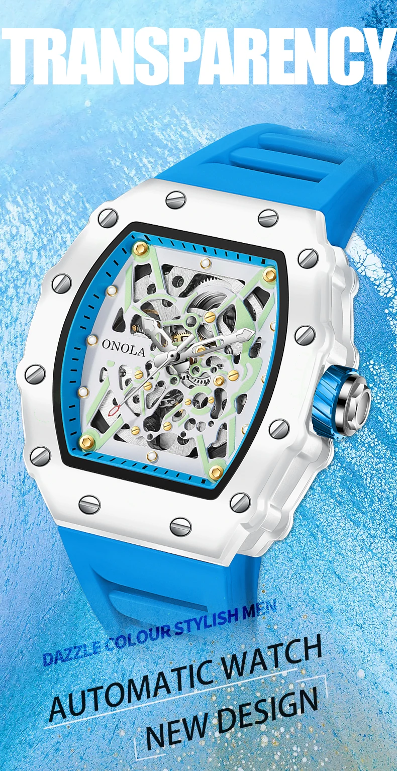 Orologio da uomo di marca di moda di alta qualità ONOLA Orologio da polso da uomo meccanico completamente automatico con nastro in silicio_voghion.com
