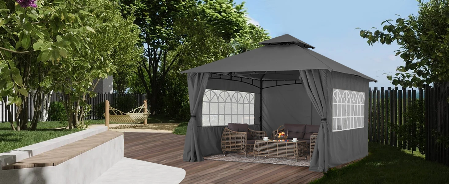 Patio Gazebo with Windows Curtains