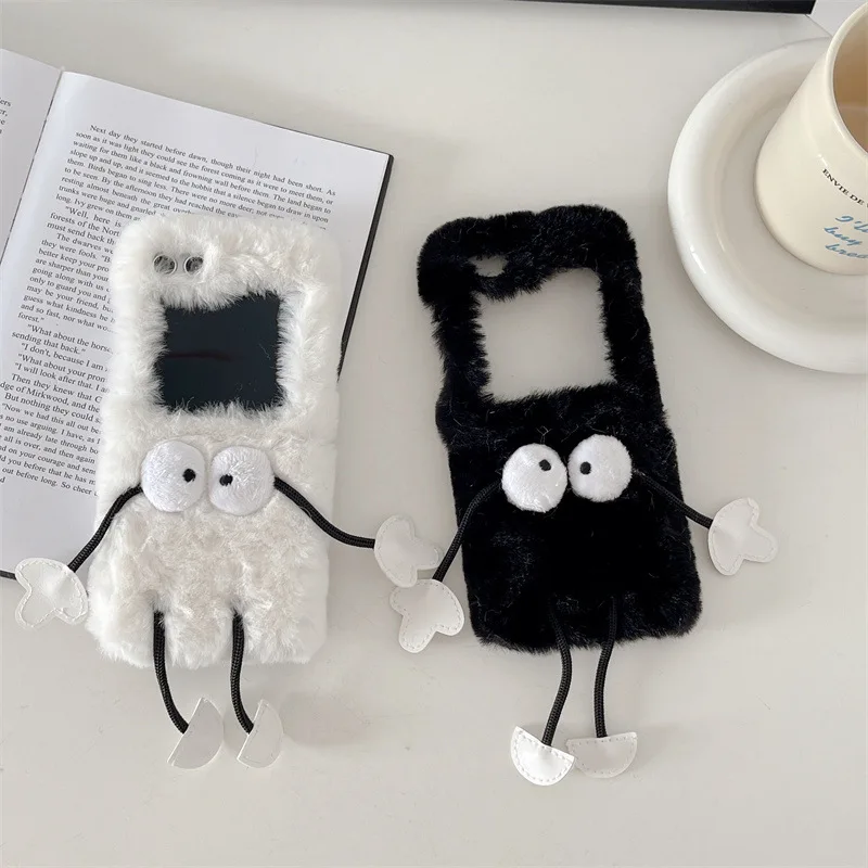 

Plush Cute Cartoon Coal Balls Phone Case for Samsung Galaxy Z Flip 3 Z Flip 4 Z Flip 5 Hard PC Back Cover for ZFlip5 Case Shell