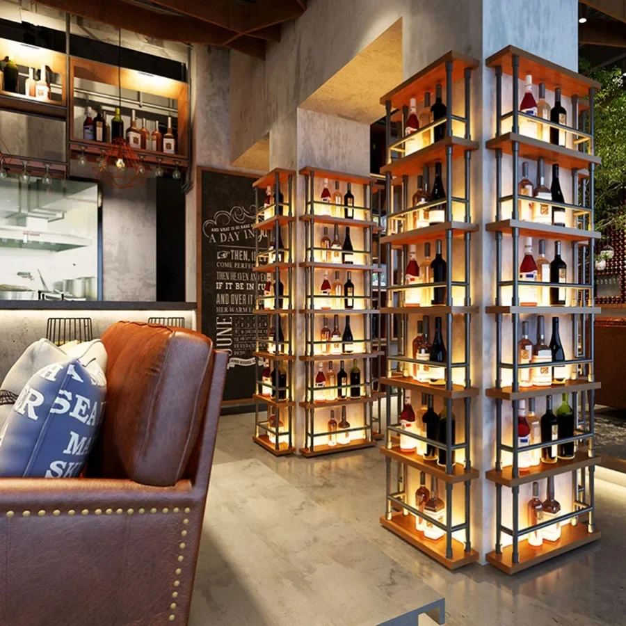 Narrow Column Wine Cabinet Living Room Corner Lights Showcase Liquor Bottle Wine Rack Patio Vinotecas Boutique Home Furniture