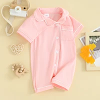 Infant Baby Clothing Boys Girls Robes Sleepwear Short Sleeve Lapel Neck Buttons down Romper Pajamas Outfit 5