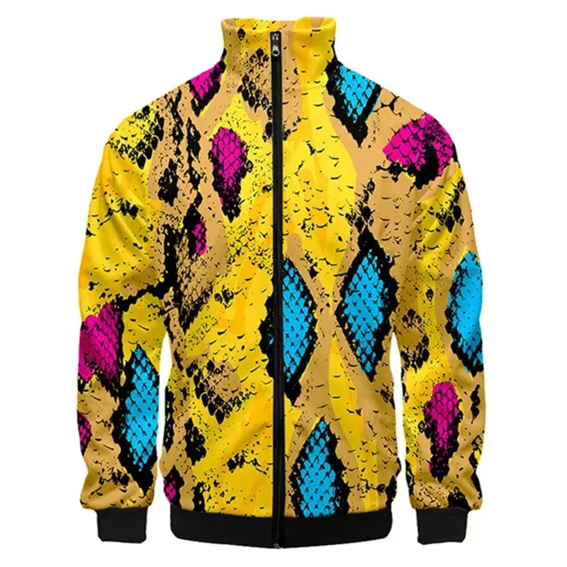 Chaqueta con cremallera de piel de serpiente y tigre con estampado 3D para hombre, abrigo de manga larga con estampado de animales geniales, chaquetas holgadas con personalidad, ropa de calle