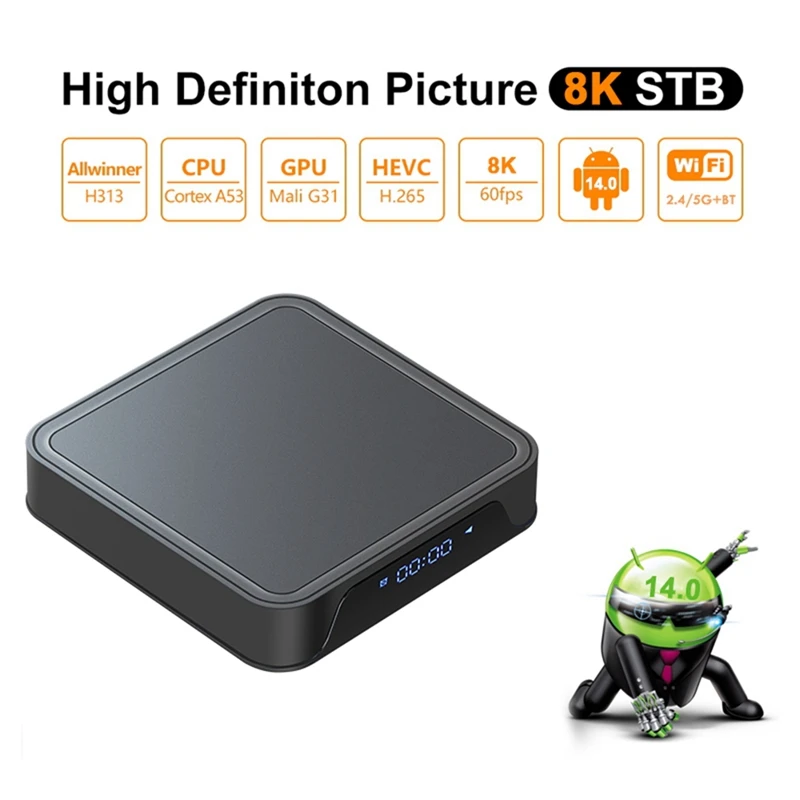 TV98 프로 ATV TV 박스, 안드로이드 14 셋톱 박스, 미디어 플레이어, 영국 플러그, 2G, 8G, H313, 2.4G, 5G 와이파이