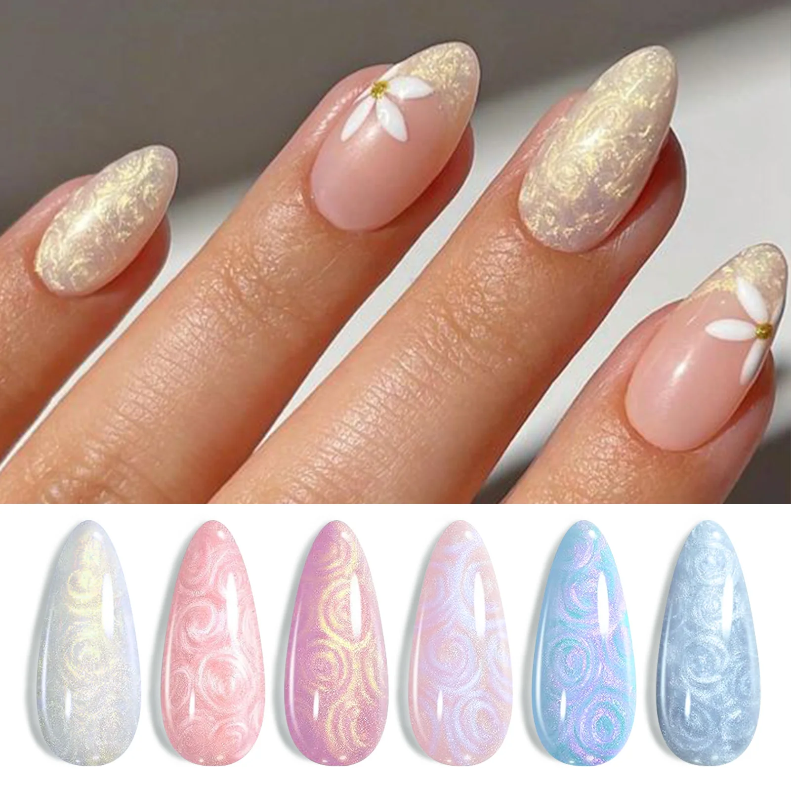 본 프리티 7ml 펄 화이트 스레드 젤 네일 폴리쉬 세트 6개입/세트 (선물 상자 포함) 크리스마스용 가정용 네일 살롱에 적합