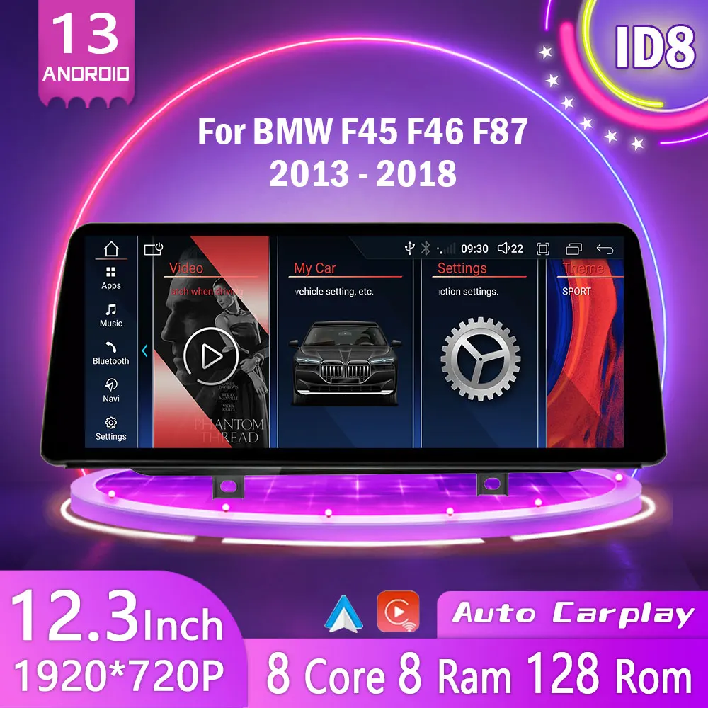 

ID8 12.3 Inch Android 12 Car Radio For BMW F45 F46 F87 2013-2018 Bluetooth Wireless Carplay Multimedia Player Auto Accessories