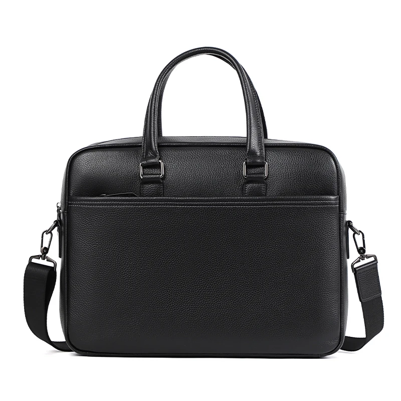 Double Zipper Men Bags Genuine Leather Men Briefcase Bag Business Leather Laptop Bag Shoulder Fashion Office Male Handbag Large 6