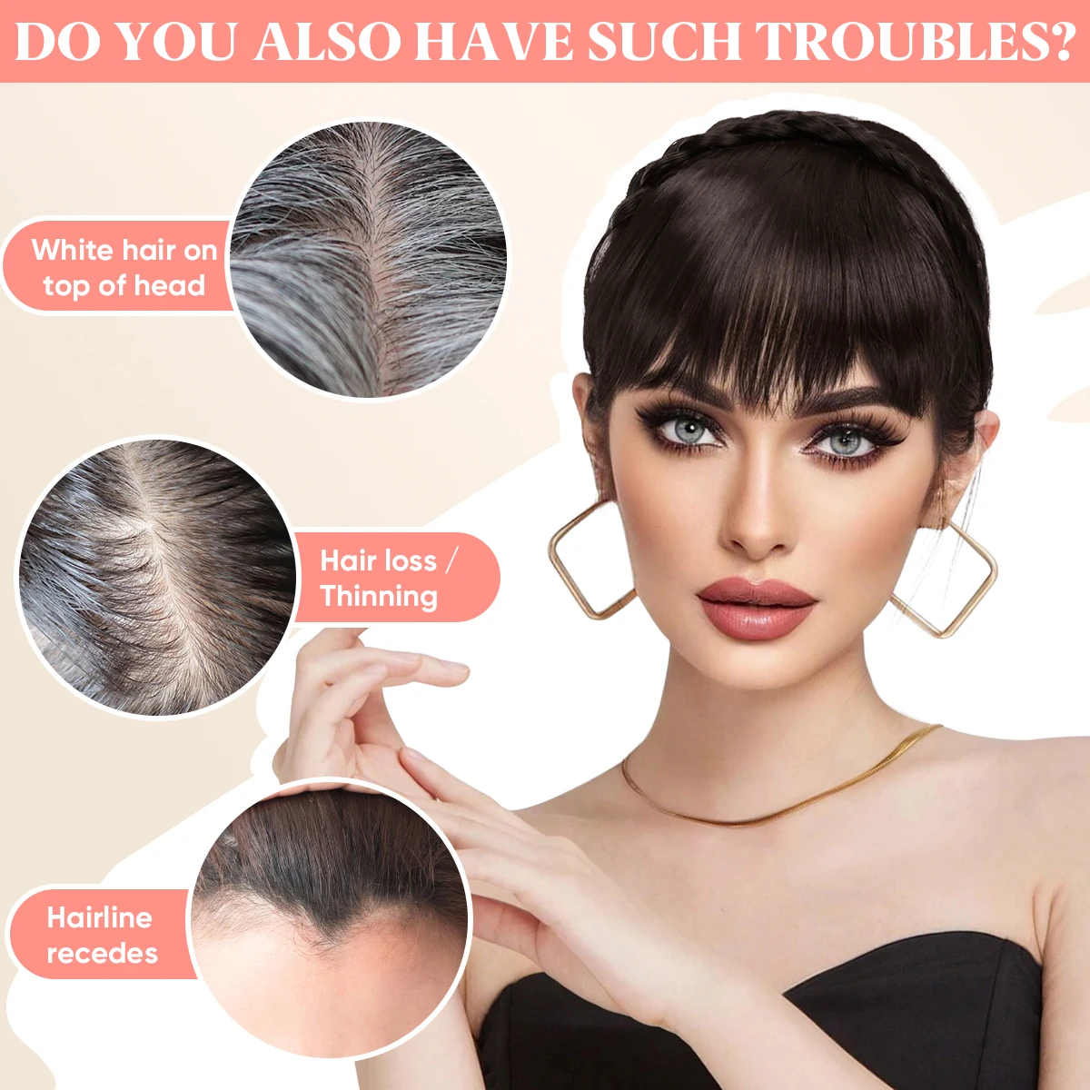 Synthetic Headband Bangs Extension Fake Hair Blunt Fringe without Long Sides For Women Natural Flase Black Brown Hairpiece B11