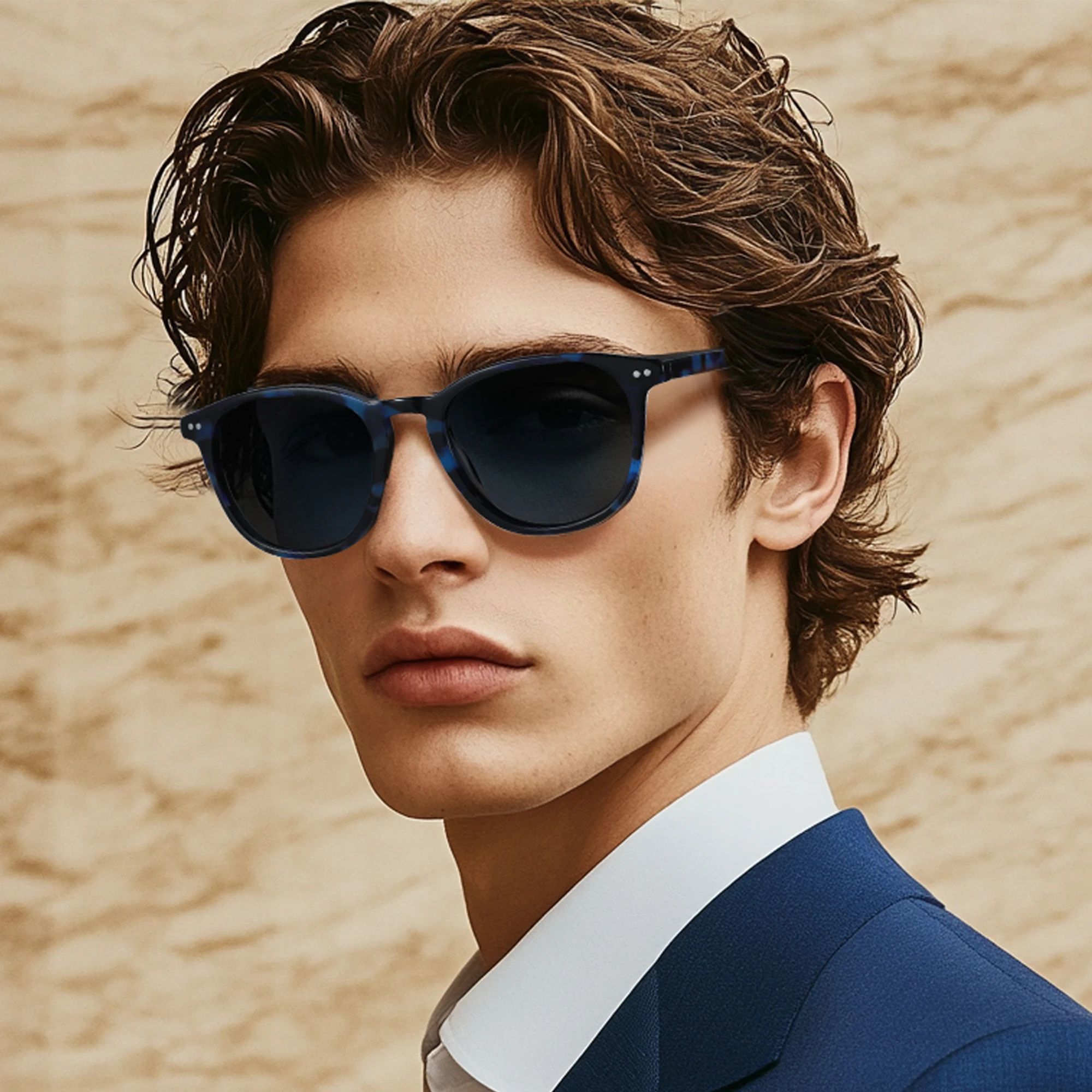 ZENOTTIC 2025, modische, quadratische, polarisierte Sonnenbrille, handgefertigte Acetat-Sonnenbrille mit Federbein, modischer runder Schirm für Männer und Frauen