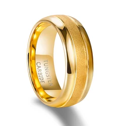 Elegant Gold & Silver Frosted Tungsten Carbide Men's Ring - 8mm Wedding & Engagement Band - 10 (Gold)