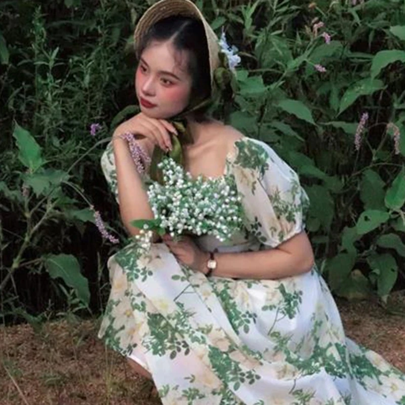 Women Victorian Wedding Tea Party Bonnet Handmade Lolita Retro Green Flower Bow Beach Sun Straw Weaving Hat French Pastoral Cap 5