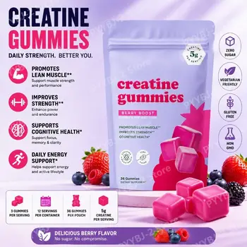 Berry Flavor Sugar Free Creatine Gummies Daily Health Nutrition & Lean Muscle Support，Gluten Free & Non GMO 36 Pieces Per Bag