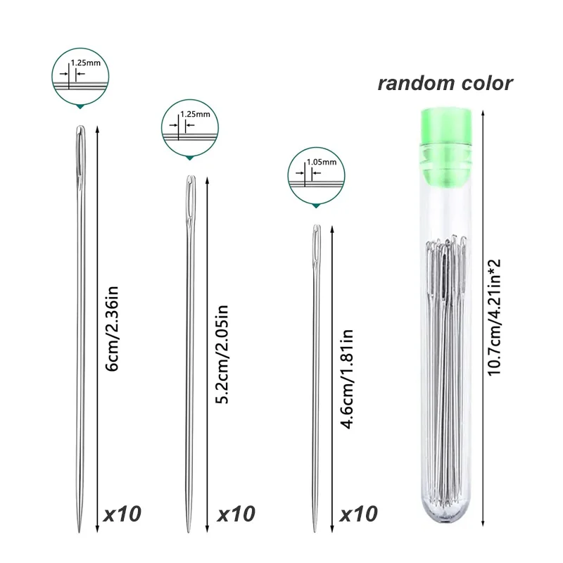 30Pcs 3 Sizes Big Eye Sewing Needles Universal Regular Useful for Crochet Knitting Embroidery