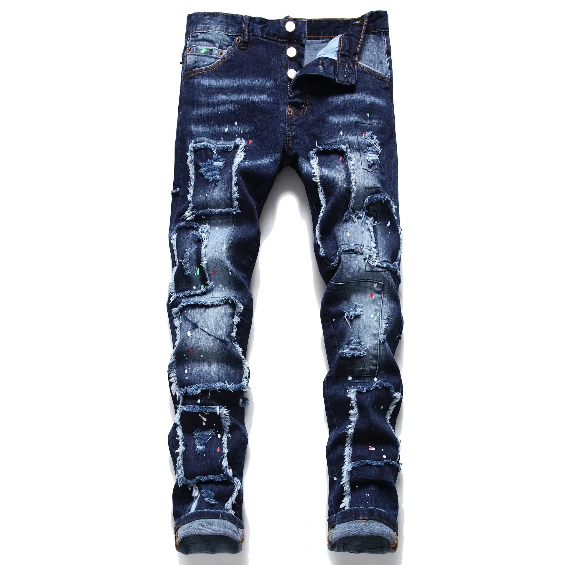 Men's Fashion Ripped Jeans High Quality Brand Dsq2 Men Slim Fit Fashion Small Foot Blue Pants Male Stretch Skinny Jeans 54 men jeans ripped jeans