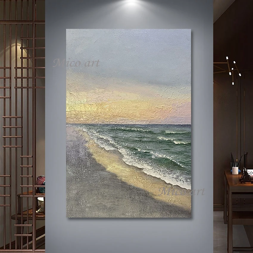 

Modern Abstract Home Decoration Painting Frameless 3d Sea Wave Landscape Hand-painted Canvas Wall Scenery Picture Art Showpieces