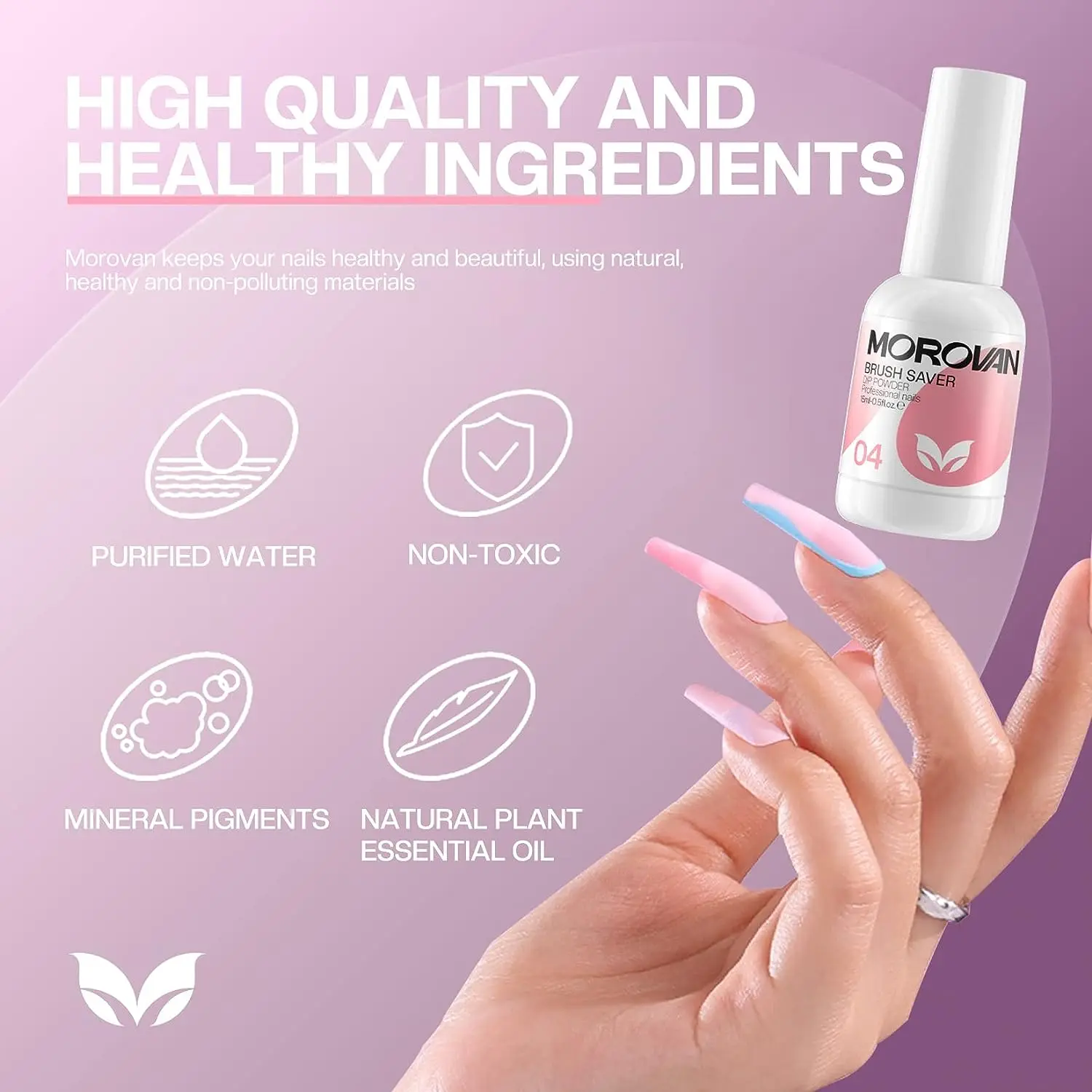 Dip Powder Liquid Set with Activator Base Top Coat and Dipping Powder Brush Saver 4pcs 0.5oz For Dip Nail Kit