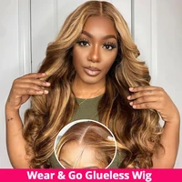 Highlight Glueless Wig Human Hair Ready To Wear And Go 13x4 HD Lace Frontal Wig Honey Blonde Body Wave Lace Front Wigs