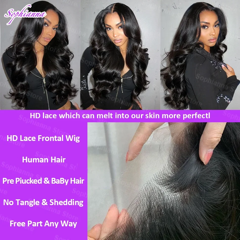 250 Density 40 42 Inch Body Wave Human Hair 13x4 HD Transparent Lace Front Wig Glueless Wear and Go black 13x6 Lace Frontal Wigs 5
