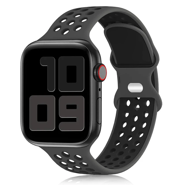 Silicone Strap For Apple Watch Band 44mm 40mm 42mm 38mm 44 mm watchband Breathable bracelet Apple watch 6 Strap iWatch 7 5 4 se 15black