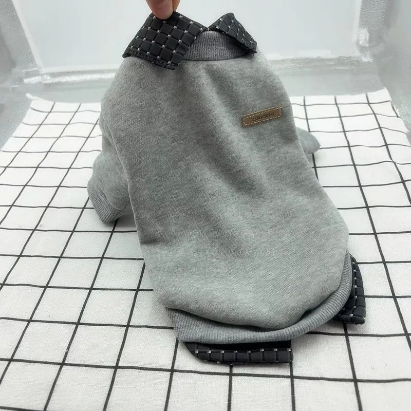 애완동물 가을 겨울 셔츠 칼라 패치워크 후드 재킷, 가을 따뜻함을 위한 슈나우저 베어 후드, 애완동물 플래드 셔츠 강아지 옷