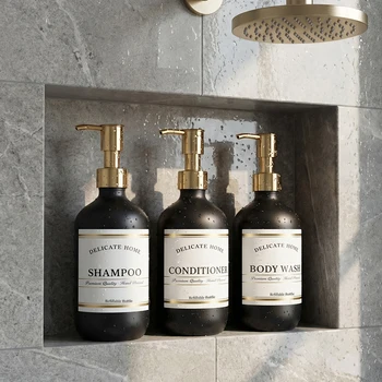 Modern Matte Black Dispensers Decor for Shampoo, Conditioner & Body Wash 1