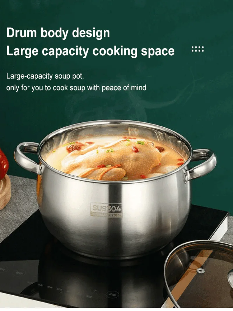 Food grade thickened stainless steel household pot belly soup pot double ear apple