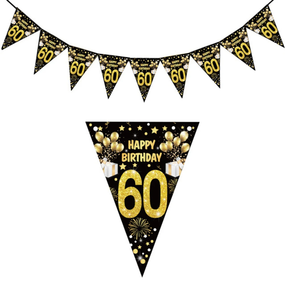 Elegant Black and Gold Paper Streamer Birthday and Anniversary Banner