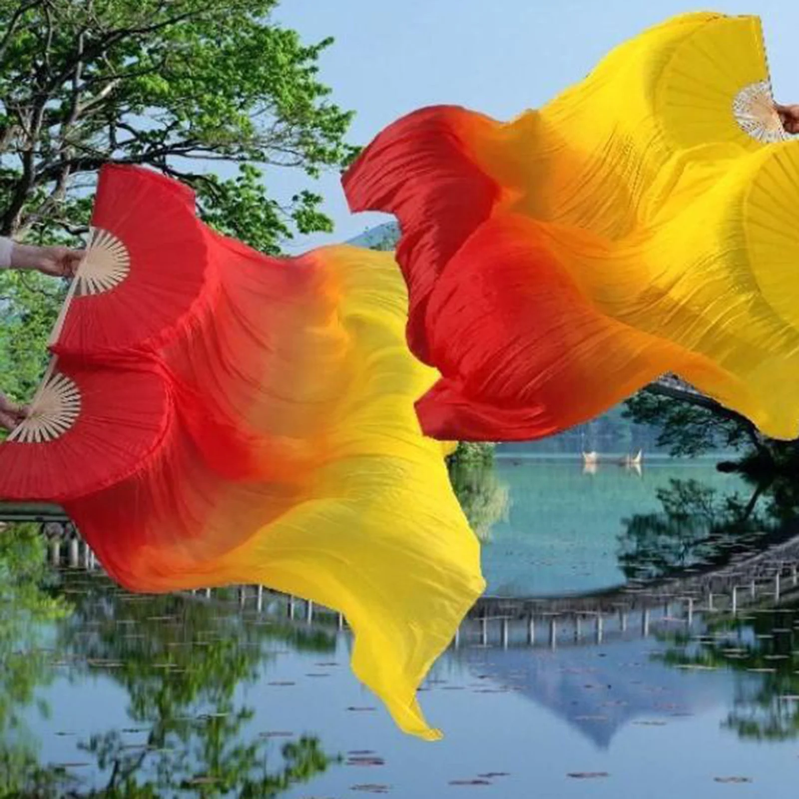Peony Petal Square Dancing Fan Ms.Belly Dancing Fan Gradient Color Dancer Practice Long Imitation Dance Props Silk Fans folding fan,hand fan,silk fans