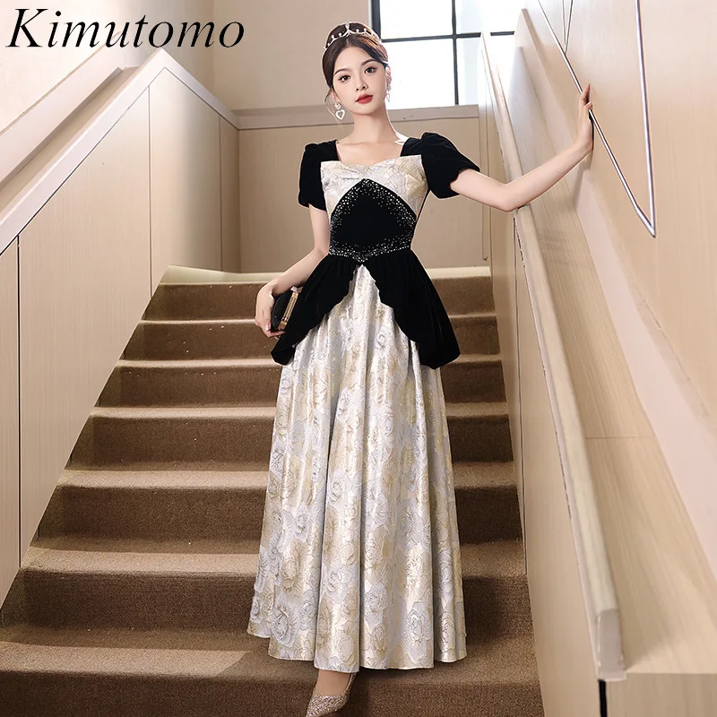 

Kimutomo Patchwork Luxury Evening Dress for Women Flowers Veins Maxi Dresses Celebrity Style Vestidos Para Bodas Mujer Invitada
