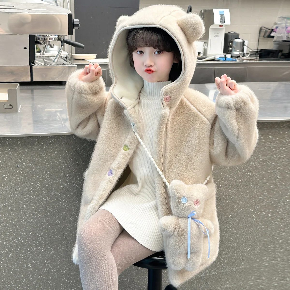 Winter Children Girl Faux Fur Mink Coat Solid Colorful Infant Baby