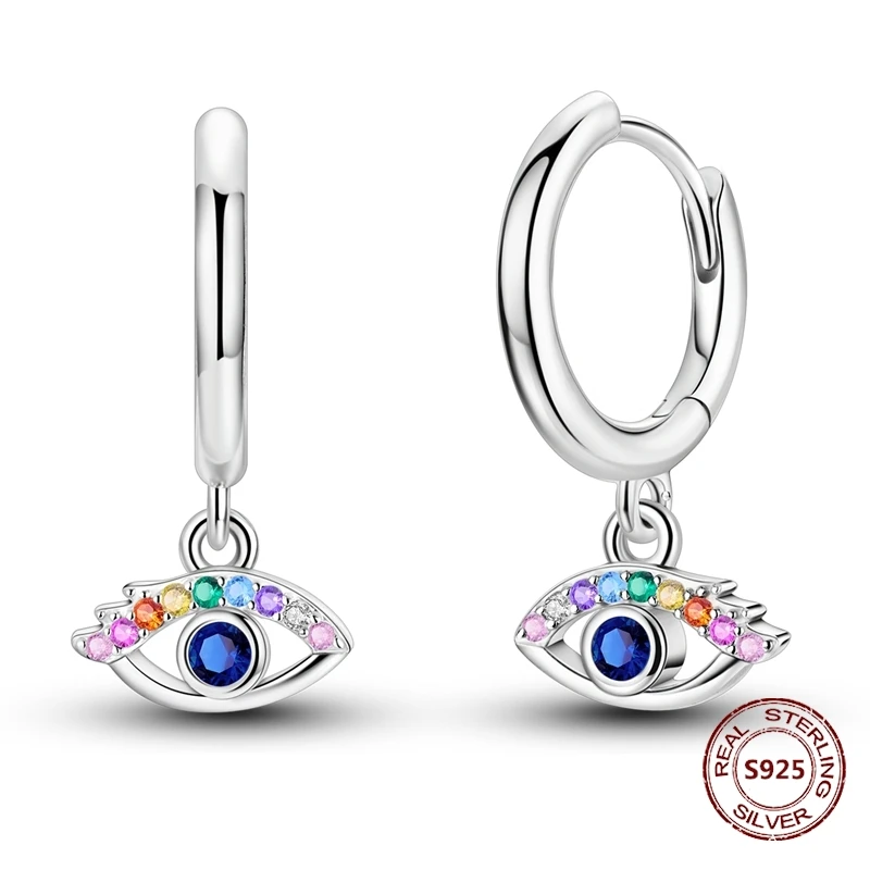 Colorful Zirconia-Embellished Feather and Butterfly Hoop Earrings in 925 Silver