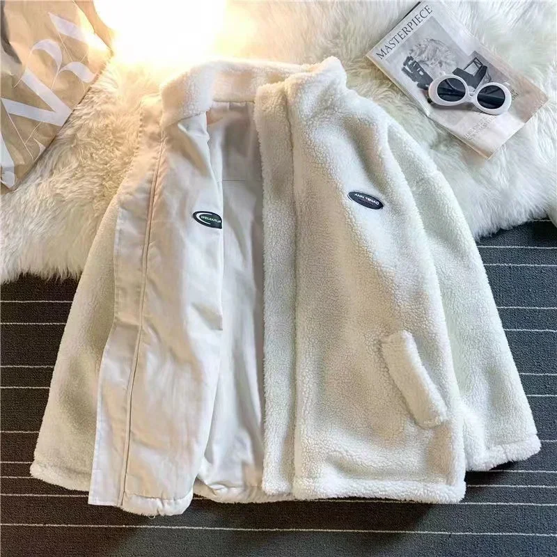 2022 autumn and winter new love lambswool cotton-padded jacket double-sided collar jacket couple loose jacket warm Y2K 6