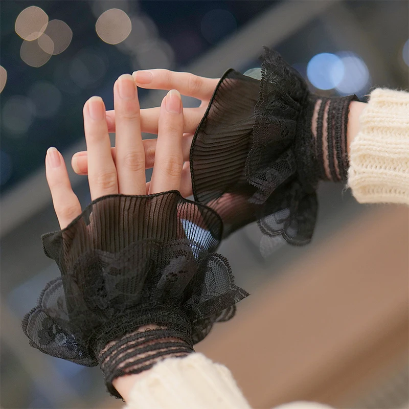 네일 사진 장갑, 아름다운 부드러운 가짜 커프스, 장식 레이스 플레어 커프스 패션, 섹시한 네일 아트 액세서리, 사진 소품