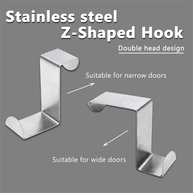 4pcs Stainless Steel Door Rear Hook No Punching Z-shaped Hook Hanging on The Door Kitchen Cabinet Bedroom Storage storage hook door hook decorative hook