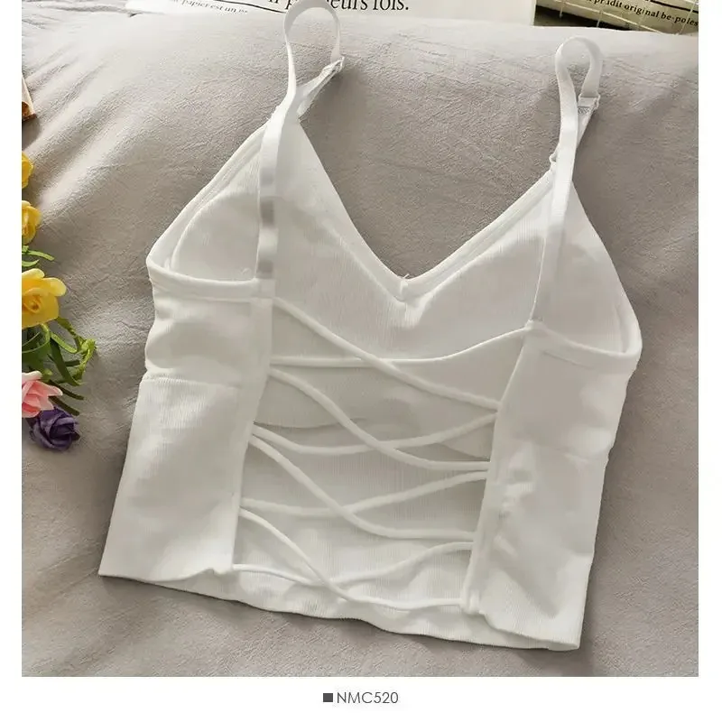 Womens Tops Sexy Tank Top Women Built in Bra Solid Color Camis for Women Crop Top Off Shoulder Sleeveless Camisole - 2
