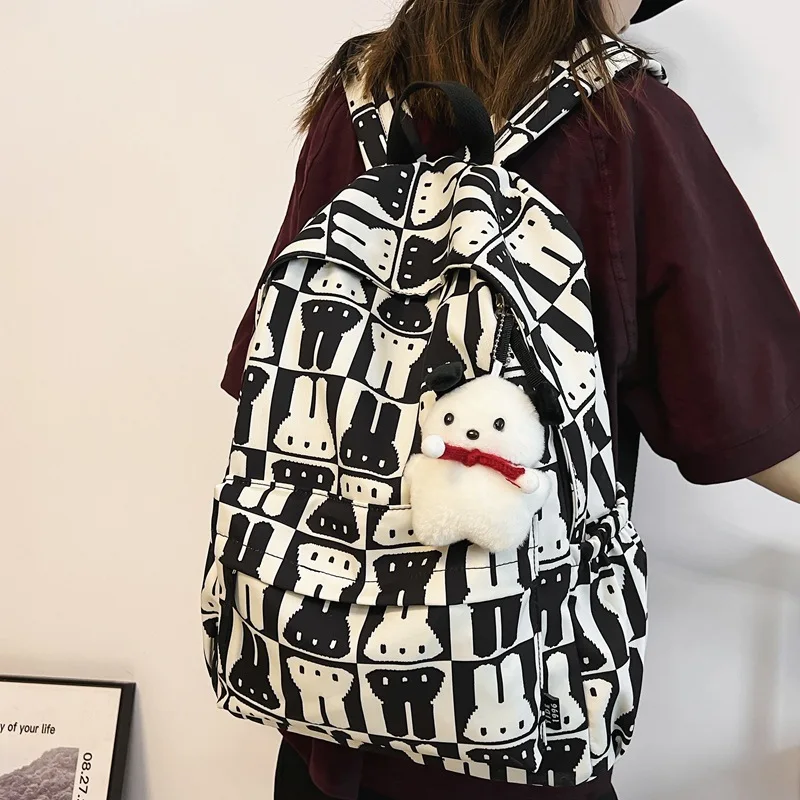

Many Rabbits Female Cartoon Print Book Bag Fashion Women Cute Leisure School Bag Girl Graffiti Laptop Backpack Lady Travel Bag