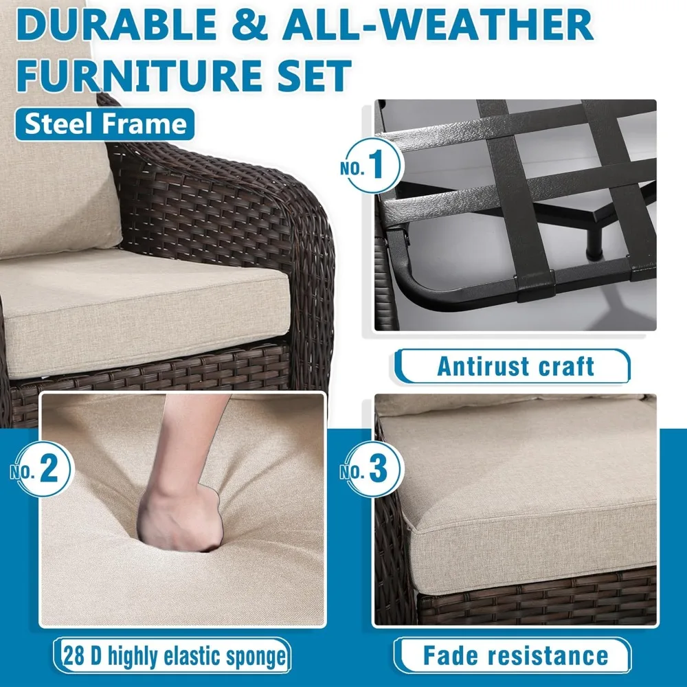 Outdoor Rattan Conversation Chair Set 4