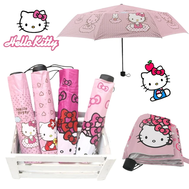 Olá Kitty Guarda-chuva Dobrável Portátil, Kuromi Y2K Anime Menina  Transparente Boneca Parasol Imprimir, Presente Kids