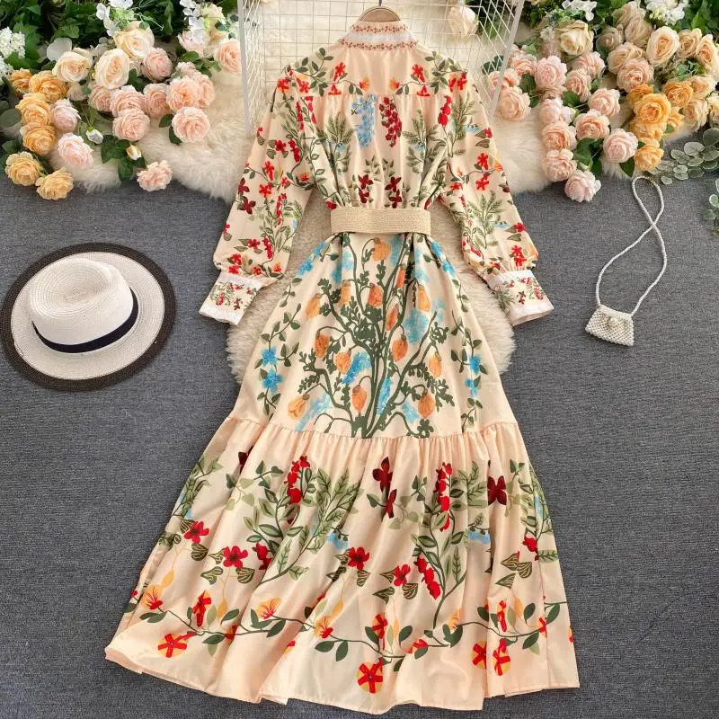 georgette long dresses Varanga Red And Grey Floral Floral Print Georgette A Line Maxi Dress