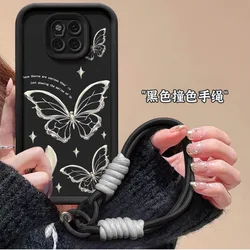 Silver Butterfly Cartoon Soft Phone Case with Lanyard for Moto G04 G04S 4G (1)
