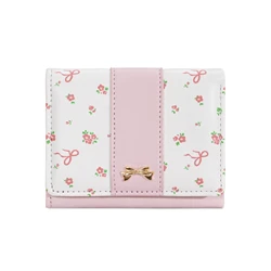 Chic Floral Bow Women's Tri - Fold Wallet with Multi - Card Slots (Pink)