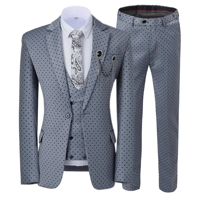 Mens suits Wave point Three Pieces Men Dress Suits Casual Commuter office business suits For Wedding(Blazer+Vest+Pants)