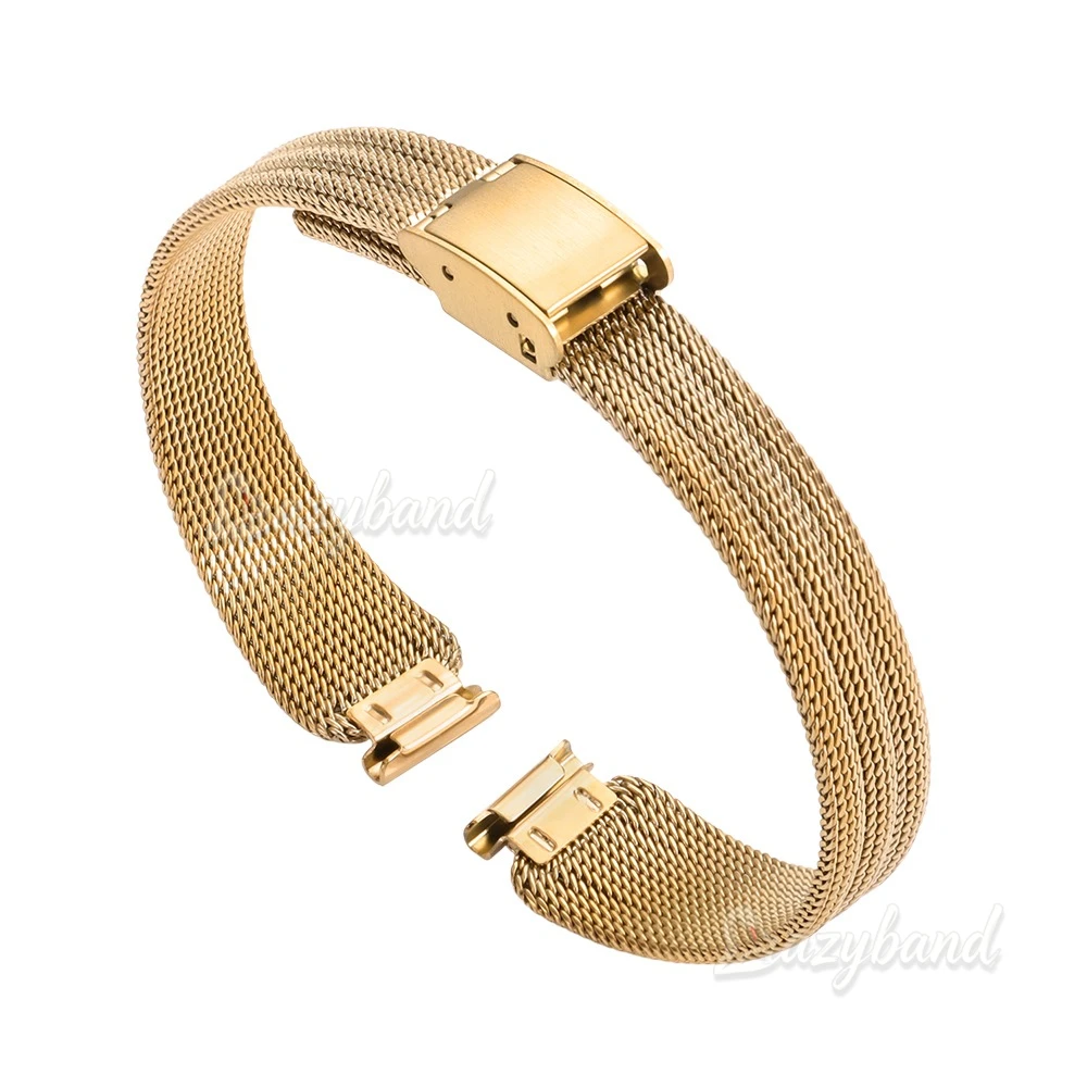Ultra-Thin Mesh Milanese Loop Stainless Steel Women's Bracelet Strap with Folding Buckle