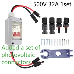 Dual Pole DC Circuit Breaker with IP65 Waterproof Distribution Box - 500V 32A Disconnect Switch - 500V 32A 1set